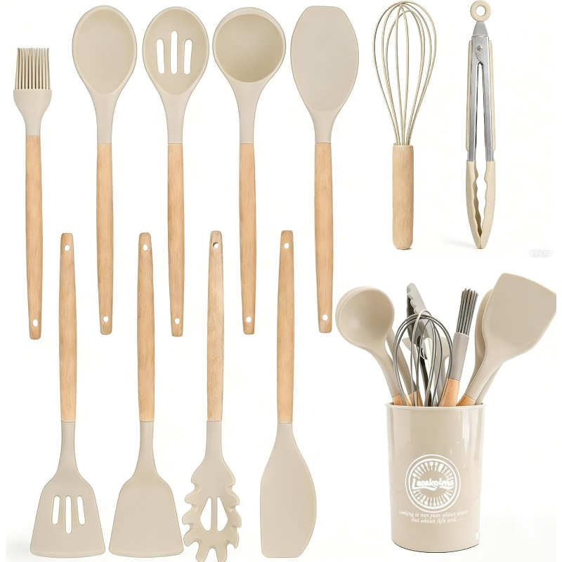 Kitchen Gadgets And Utensils - Wooden Handle Silicone Kitchen Utensils Set