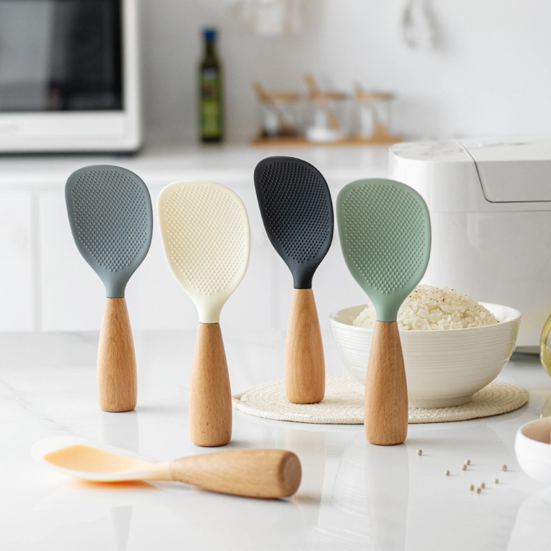 Kitchen Gadgets On Sale - 1PC Wooden Handle Silicone Rice Spoon,